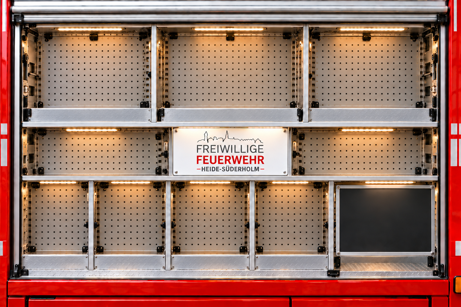 Offenes Gerätefach der Feuerwehr Süderholm